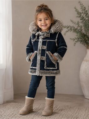 NEW JORDAN CRAIG LEGACY EDITION DENALI SHEARLING COAT BOYS - MIDNIGHT SMOKE Sz 3